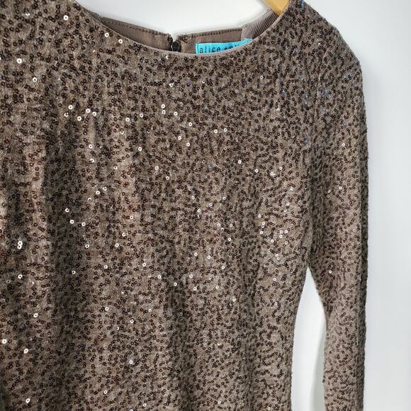 Alice + Olivia Nala Sequined Dress in Chocolate (Brown) Size S - Picture 8 of 12